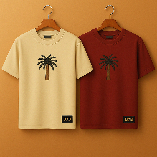 Palm Street Bundle of 2 Printed T-Shirts - PBUN2TSDX1 - Maroon Cream