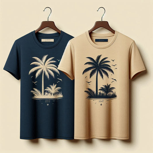 Palm Street Bundle of 2 Printed T-Shirts - PBUN2TS4 - Navy Blue Cream