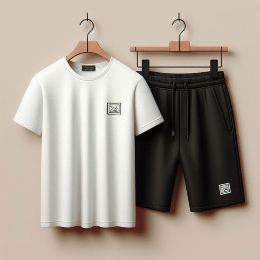 Palm Street Printed T-Shirt and Shorts Set - PSPRTSSH7 - White Black