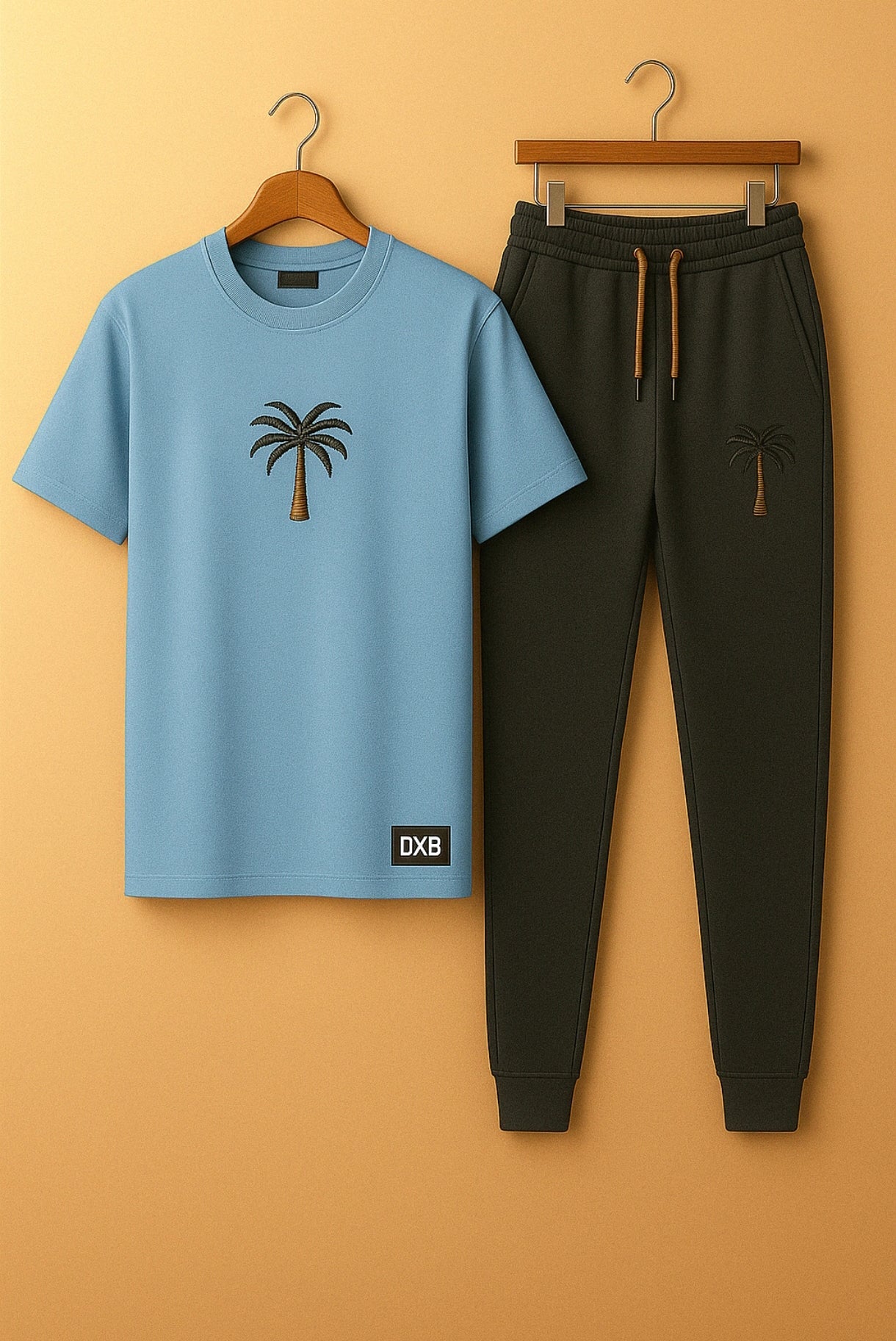 Palm Street Printed T-Shirt and Pants Set - PSPRTSPA23 - Light Blue Black